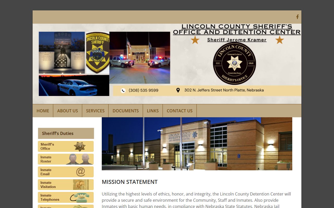 Lincoln County Detention Center page for Hooker County inmate records