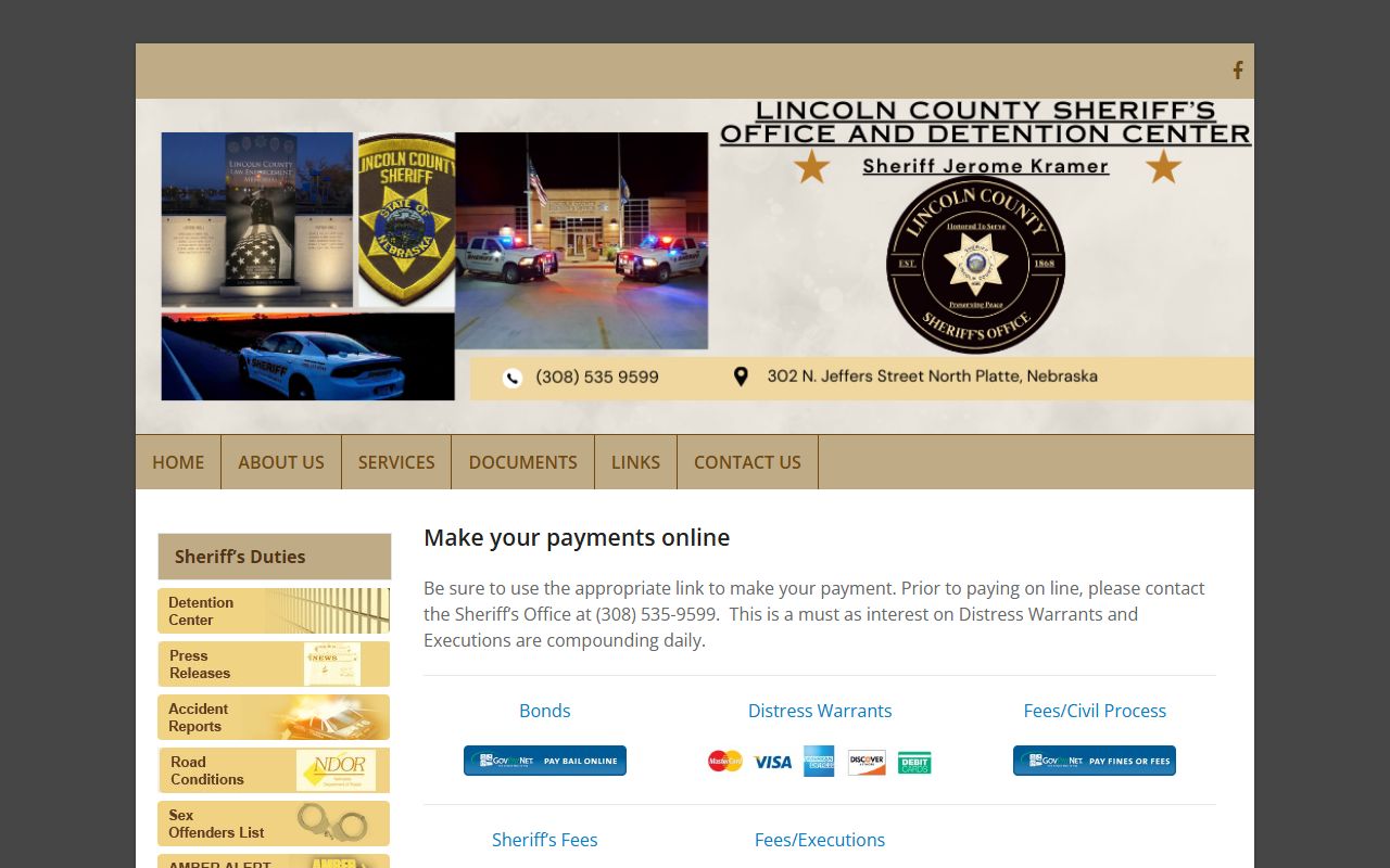 Lincoln County Detention Center remote bond payment instructions for Hooker County jail-service custody