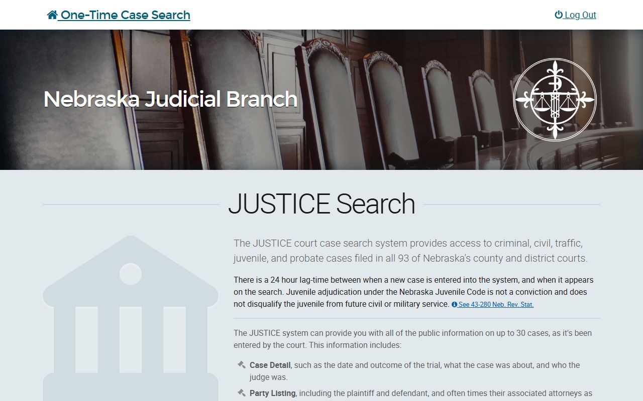 Nebraska JUSTICE search for Hooker County court records after arrest